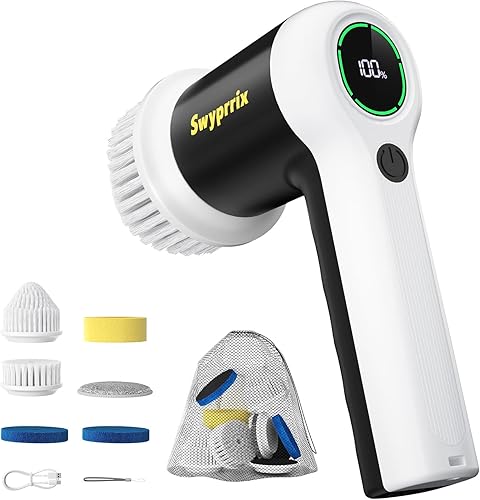 Cepillo eléctrico de limpieza de baño, limpiador giratorio inalámbrico, resistente al agua, IPX7 con 6 cabezales de cepillo reemplazables para