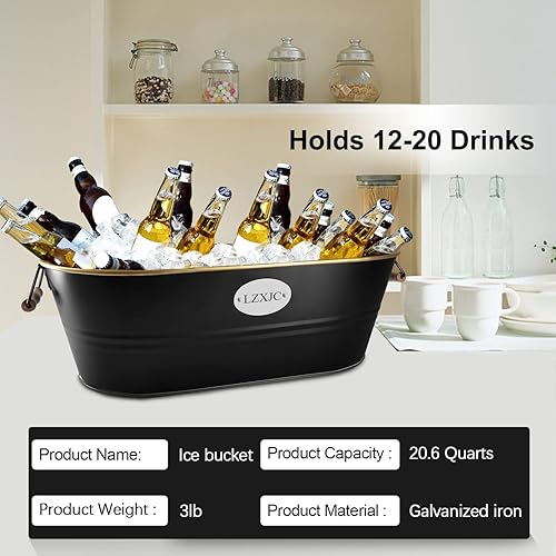 Miniatura 9 de Cubo de hielo grande negro de 5 galones, cubo de hielo para bar de cóctel, cubos de hielo para fiestas, bañera galvanizada, bañera grande para
