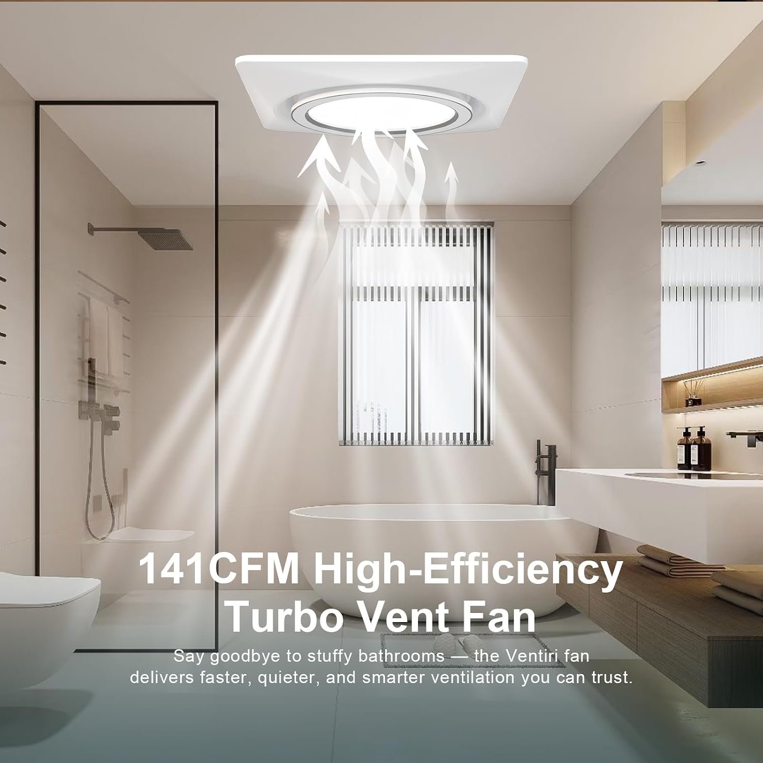 Bathroom Exhaust Fan with Light, 12 INCH, Upgraded Quiet Circular Vent Fans with LED Light, 141 CFM, for Bathroom, Office, Home