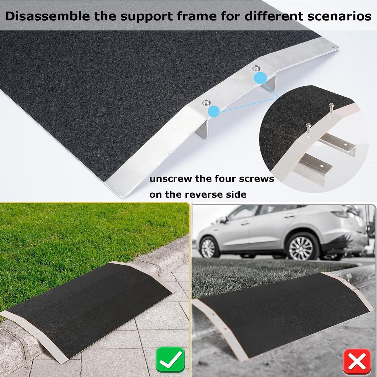 Rampa para silla de ruedas, capacidad de 660 libras, superficie de seguridad antideslizante para puertas, escaleras, escalones y calzadas, 8 cm de alto, diseño duradero