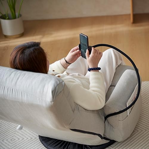 Miniatura 7 de Silla giratoria de 360 para juegos, sofá plegable ajustable de 5 posiciones con reposabrazos y soporte para teléfono, cojín acolchado para