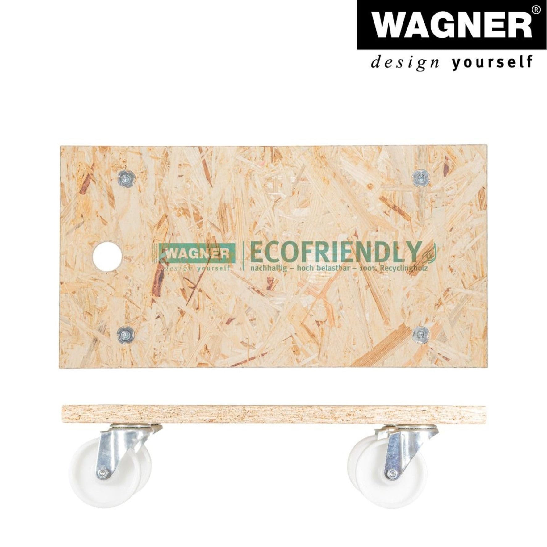WAGNER Transportroller Transporthilfe 1630 I Möbelroller aus OSB I 57,5 x 300 x 12 cm, Tragkraft 400 kg I Schwerlastrollbrett I Umzugsroller für Möbel I Lastenroller Aufhängeloch I FSC® I Made in DE