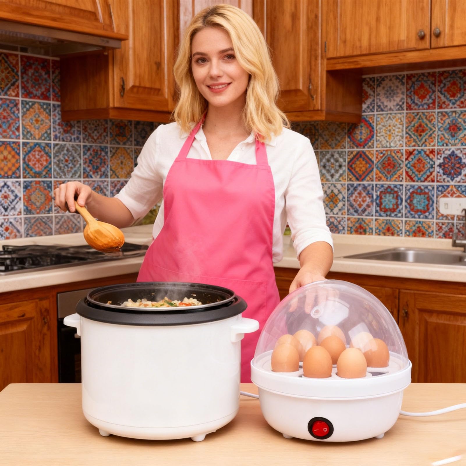 Pssopp Cuociuova Elettrico Cuociuova Elettrico 350W, Multifunzione a Vapore per Uova Sode Uova in Camicia Colazione Rapida Elettrodomestici da