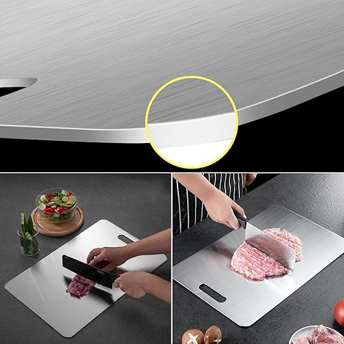Miniatura 6 de Tabla de cortar grande de acero inoxidable, tablas de cortar de titanio puro para cocina, quesos de metal de grado alimenticio de doble cara, para