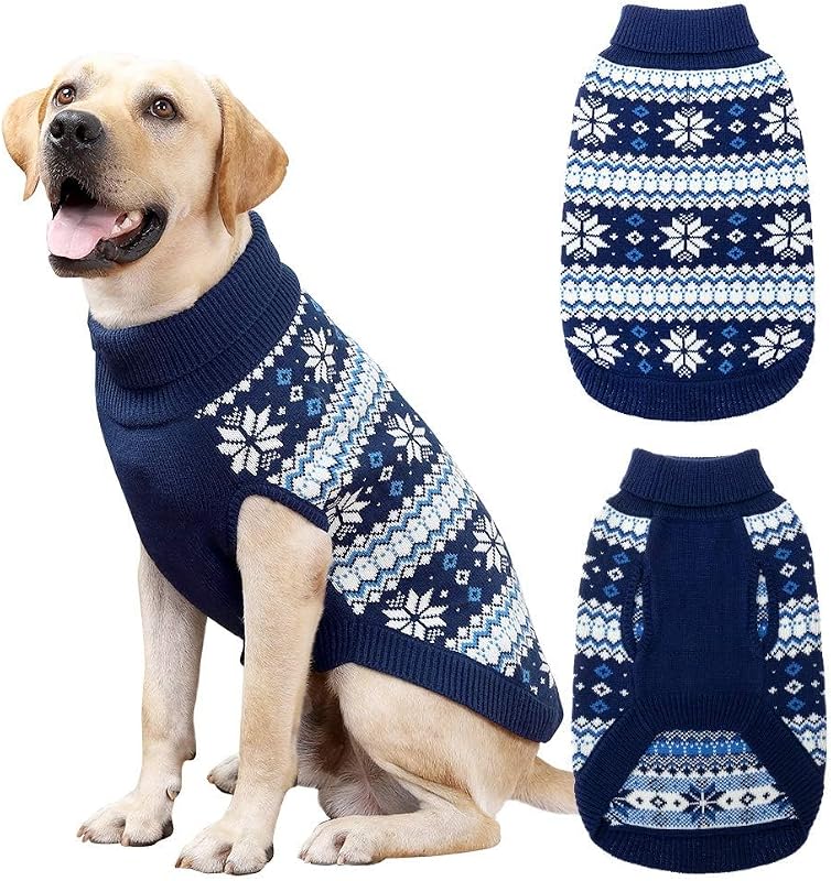 Suéter para cães KOOLTAIL em tricô com gola alta e estampa de flocos de neve, Azul-marinho, XL