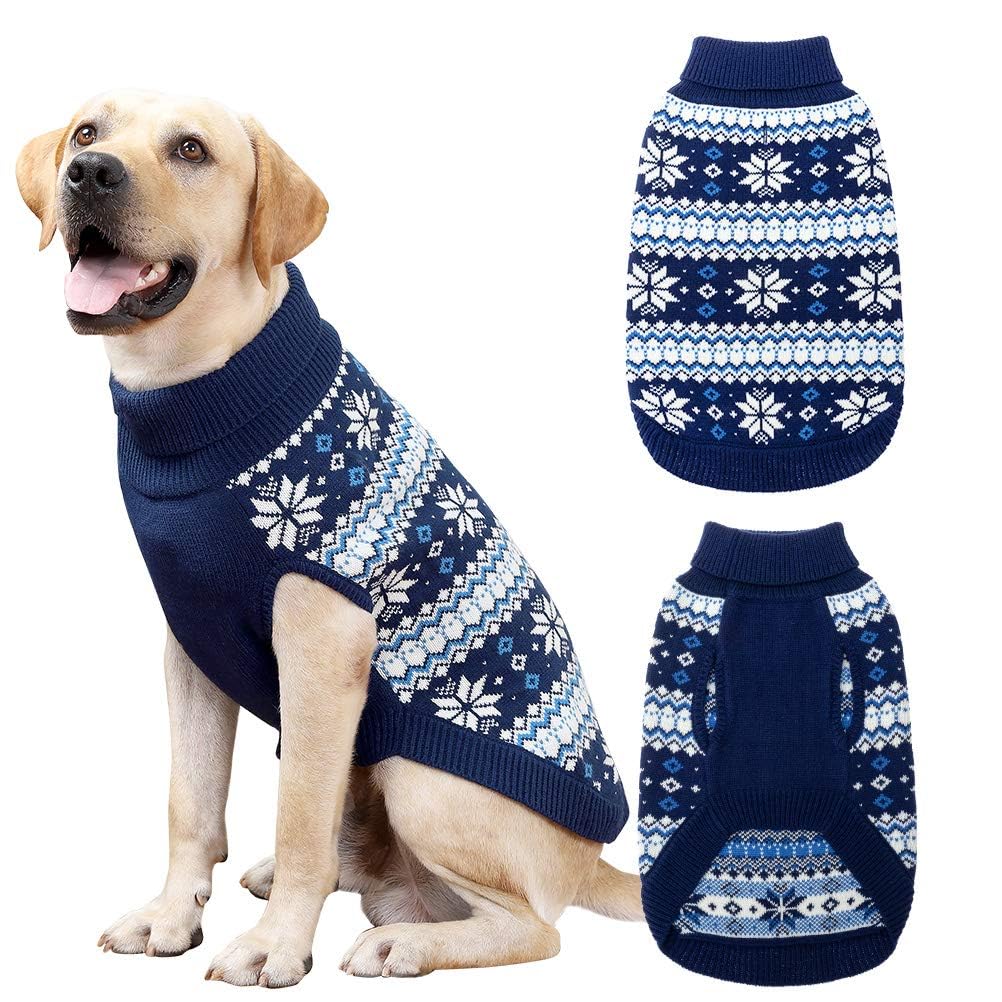 KOOLTAIL Cable Knit Dog Sweater Turtleneck, Cold Weather Pullover Classic Knitwear, Snowflake Pattern Thick Warm Winter Pet Clothes, Dog Christmas