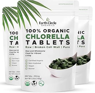 Organic Chlorella Tablets 400 Count | High Potency Superfood | Chlorophyll Pills from 100% Pure Green Algae | Broken Cell Wall for Maximum Absorption | Vegan, Kosher, Non-GMO | 4 Tabs per Day (3-Pack)USDA Organic