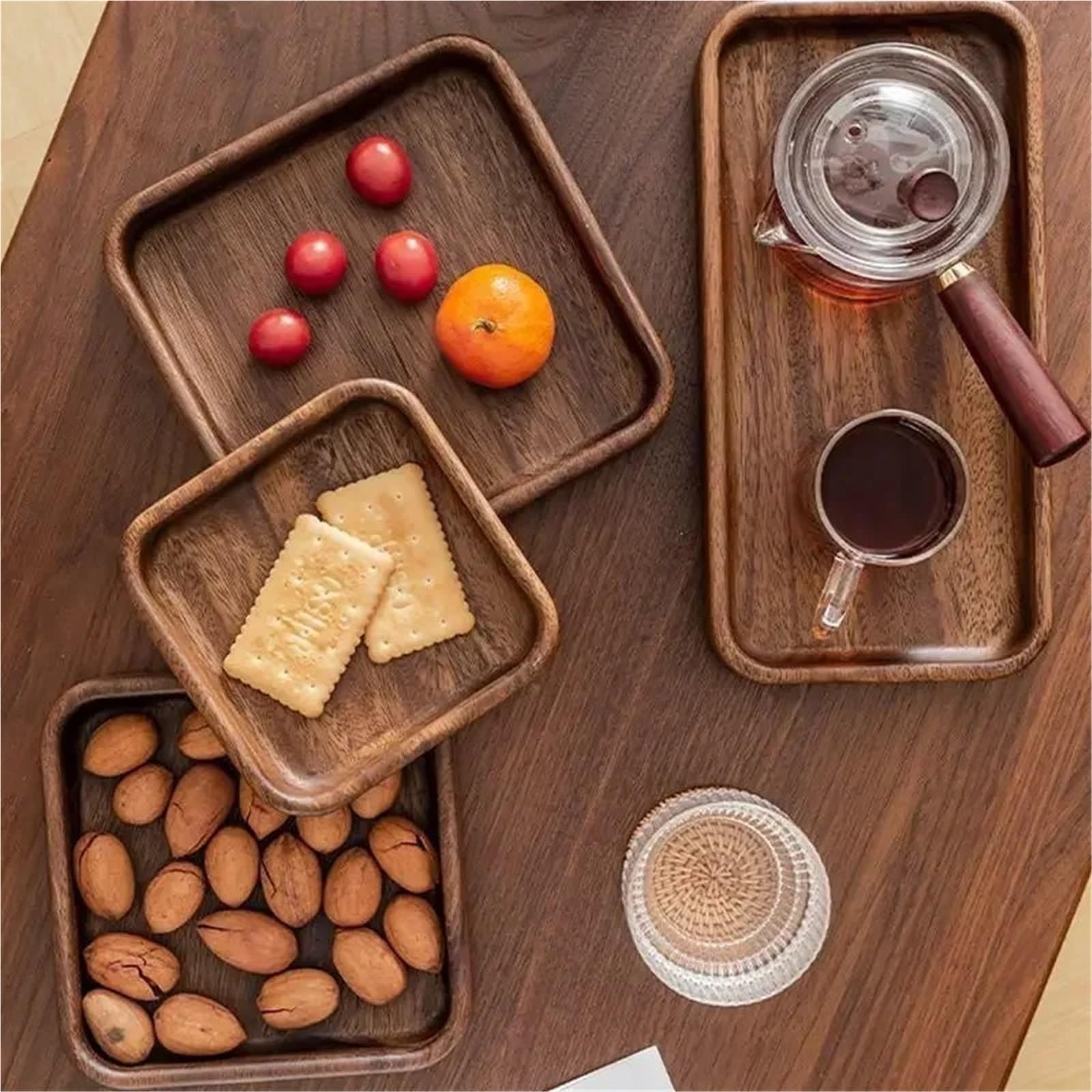 Bandeja para Mesa De Centro Bandeja de Madera Maciza for Frutos Secos y Semillas melón(4pcs)
