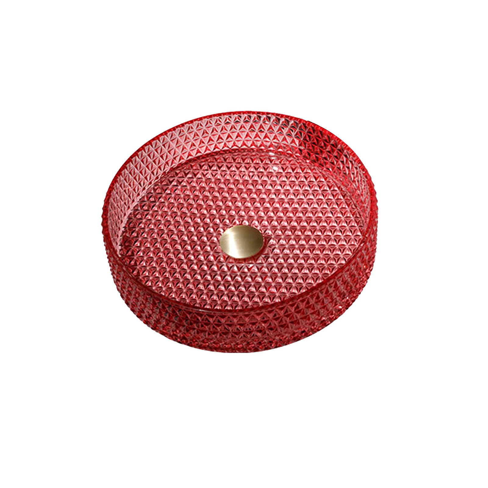 Lavabo de cristal redondo sobre encimera con grifo y desagüe juego de 3 piezas rojo para baño