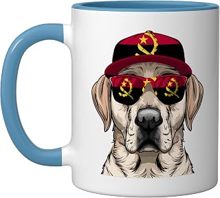 Angolan Flag Dog Owner Souvenirs Products Dog Angola Ceramic Mug, Blue/White