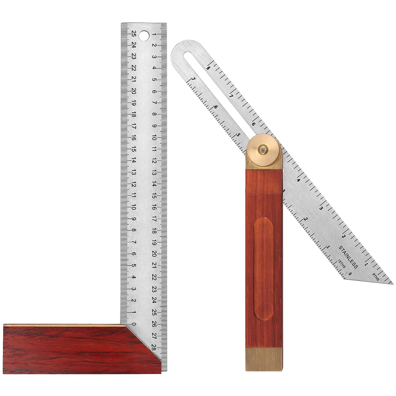 Woodworking Carpentry Square Set,eSynic Zinc Alloy 300mm Try Square Ruler and 9Inch/220mm Adjustable Bevel Gauge with Hardwood Handle Stainless Steel Blade for Craftsmen, Carpenter etc.