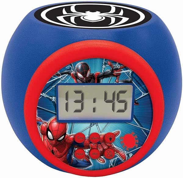Lexibook Projector-Wecker Spiderman Marvel mit Schlummerfunktion und Weckfunktion, Nachtlicht mit Timer, LCD-Bildschirm, Batteriebetrieb, Blau/Rot, RL977SP - 1