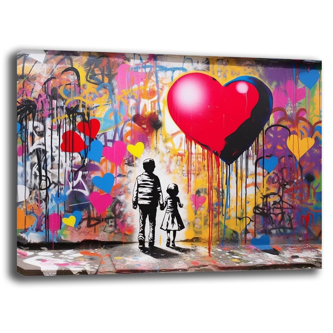 Printerland Quadro Moderno CUORE Bambini Banksy Street Art Quadri moderni soggiorno da Parete XXL grande Stampa su tela Canvas Decorazione Murale muro Arredo Camera da letto Cucina (10, 30x40 cm)