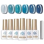 BORN PRETTY 6pcs Magnetic Gel Nail Polish Kit - Blue Lover Set - Cat Eye Magnetic Gel Polish - Long Lasting, Glossy Finish