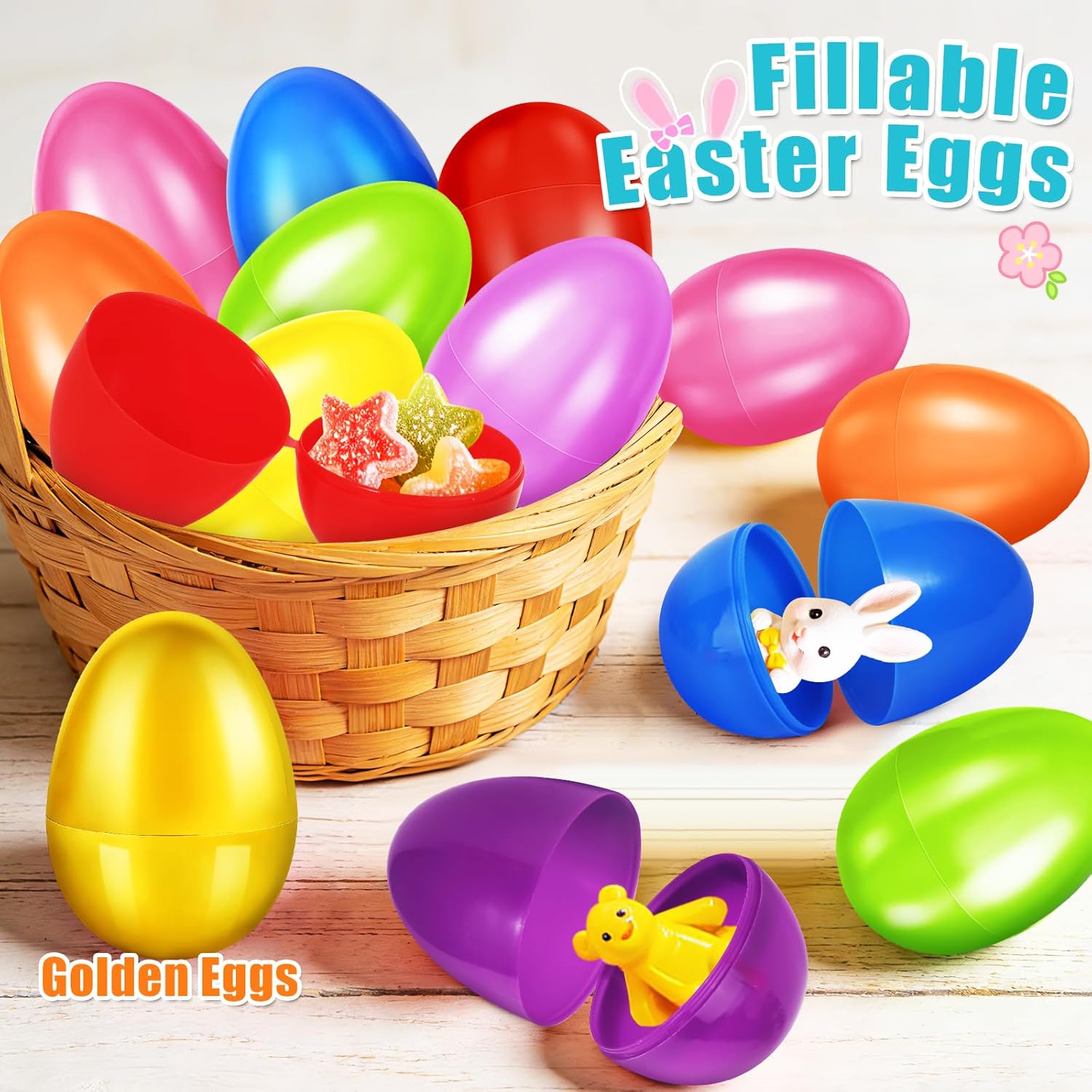 2024 Pcs Plastic Easter Eggs Bulk,2.3" 2000 Colorful Empty Easter Eggs Fillable and 24 Golden Eggs,Easter Basket Stuffers,Easter Egg Hunt,Community Party Favors,School Easter Activity Prizes