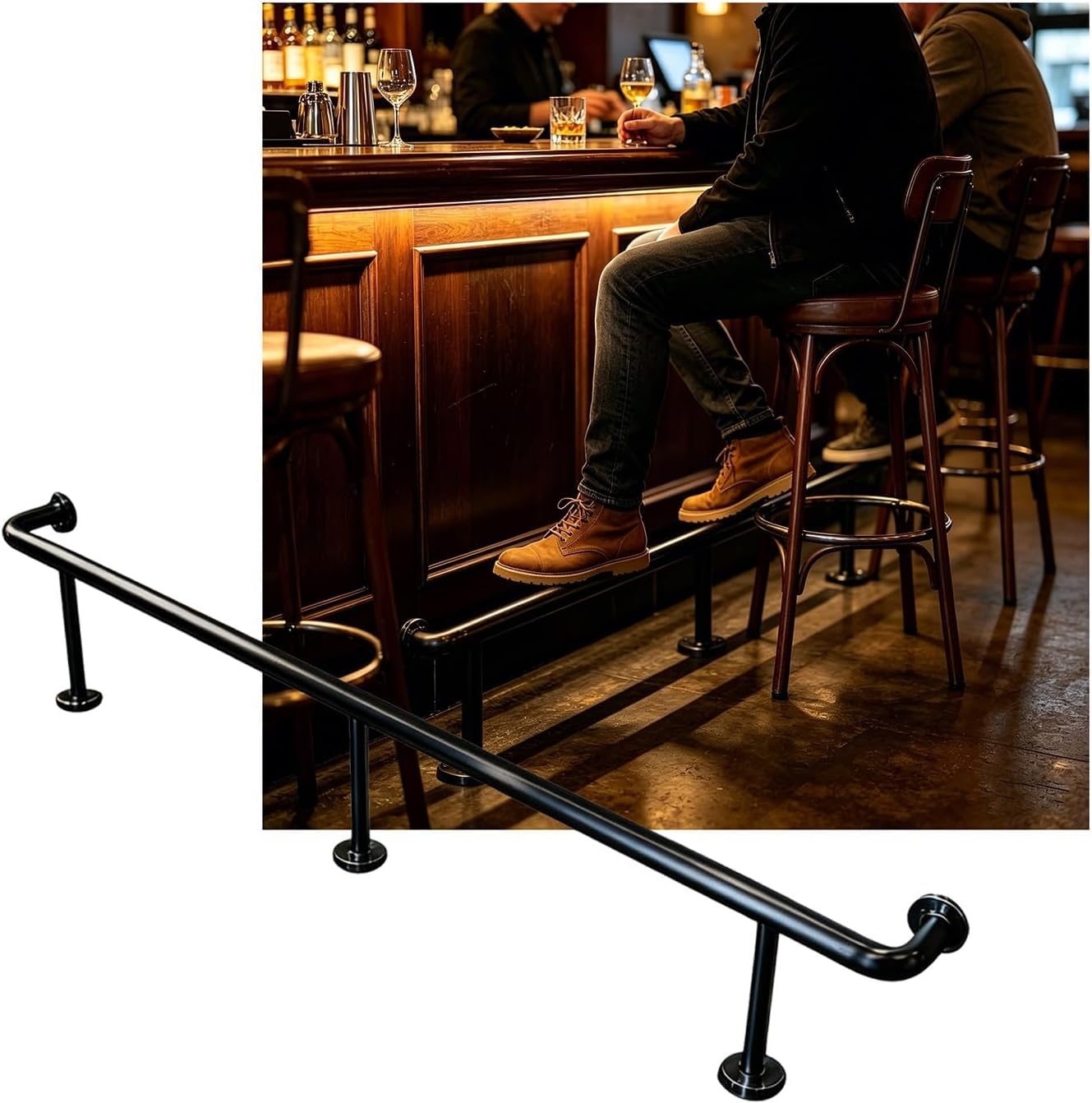 Epano Black Lxxw Bar Foot Rail Bar Foot Rail Kit For Indoor 3.28~16.4Ft Bracket For Restaurant Kitchen Cafe Library(Schwarz,5.0M/16.40Ft)