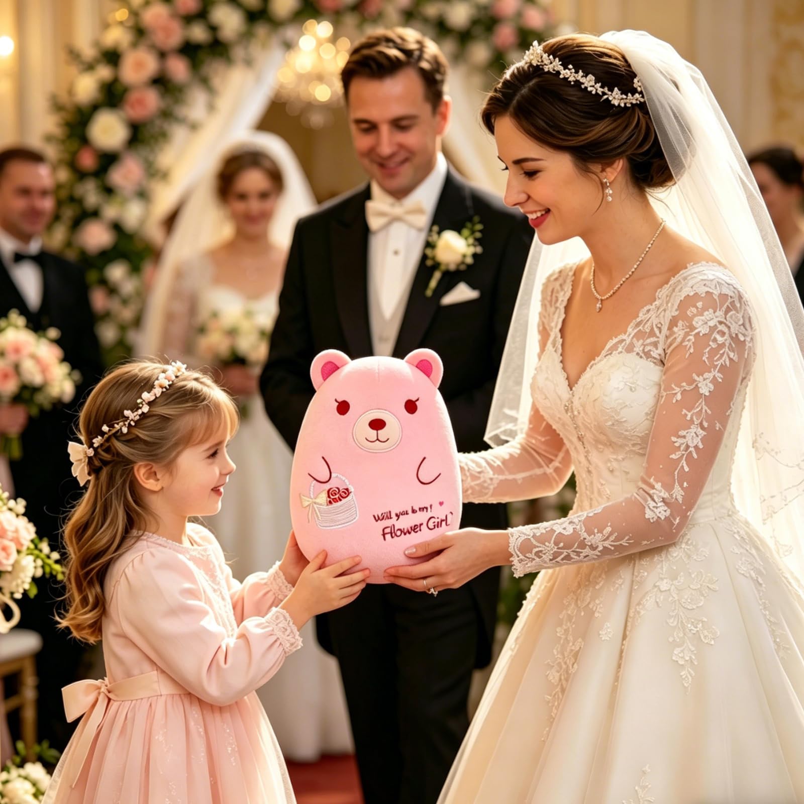 Peluche a forma di orsacchiotto, 19,8 cm, rosa, con cesto di fiori, carino e morbido cuscino in peluche da abbracciare, giocattolo per compleanno, San Valentino, regalo per bambini, fidanzata