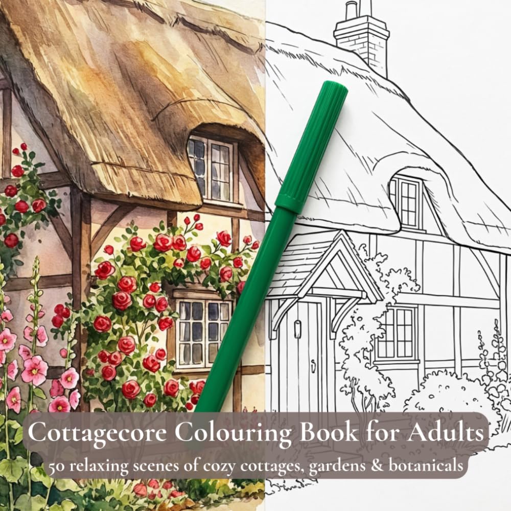 Cottagecore Colouring Book for Adults: 50 Relaxing Scenes of Cozy Cottages, Gardens & Botanicals