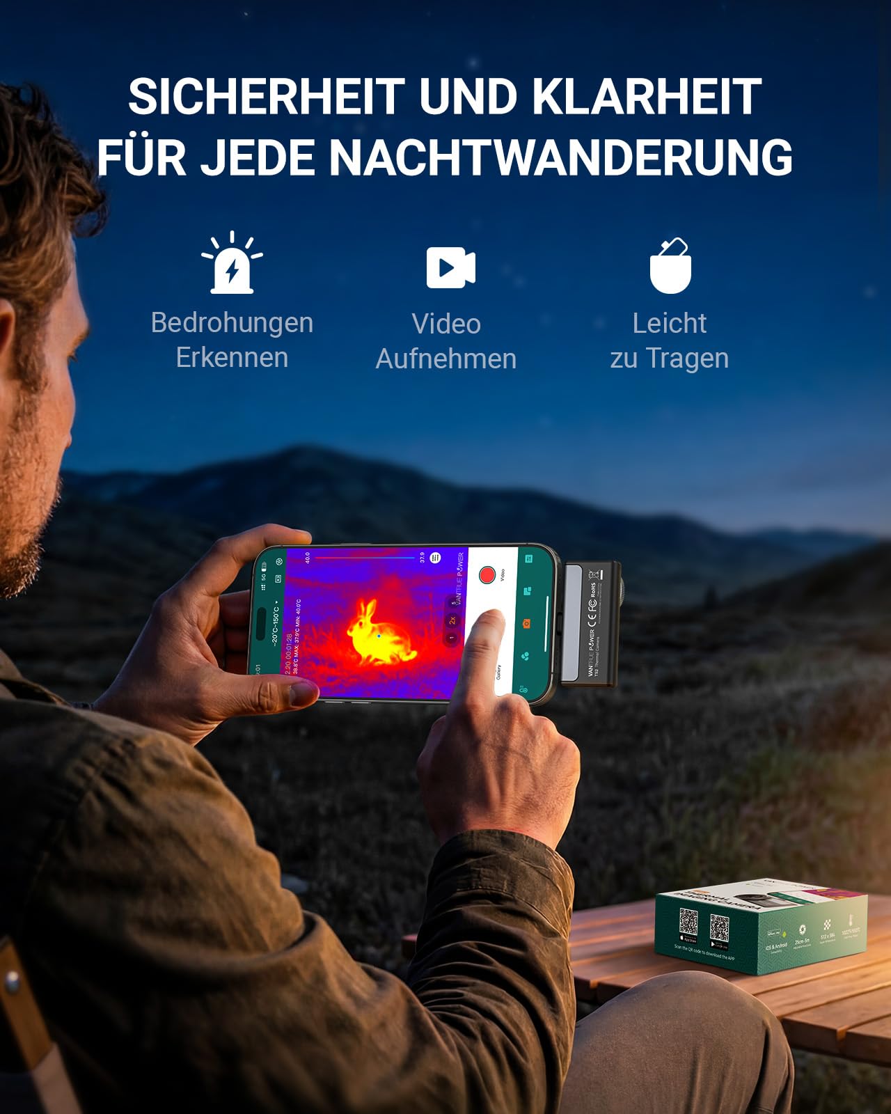 TS2 Wärmebildkamera Thermalkamera für iPhone & Android, 512x384 Superauflösung, Infrarotkamera 8 mm manuellem Makrofokus, für die Inspektion Haushalts Heizung Jagd Handwerker, Familie