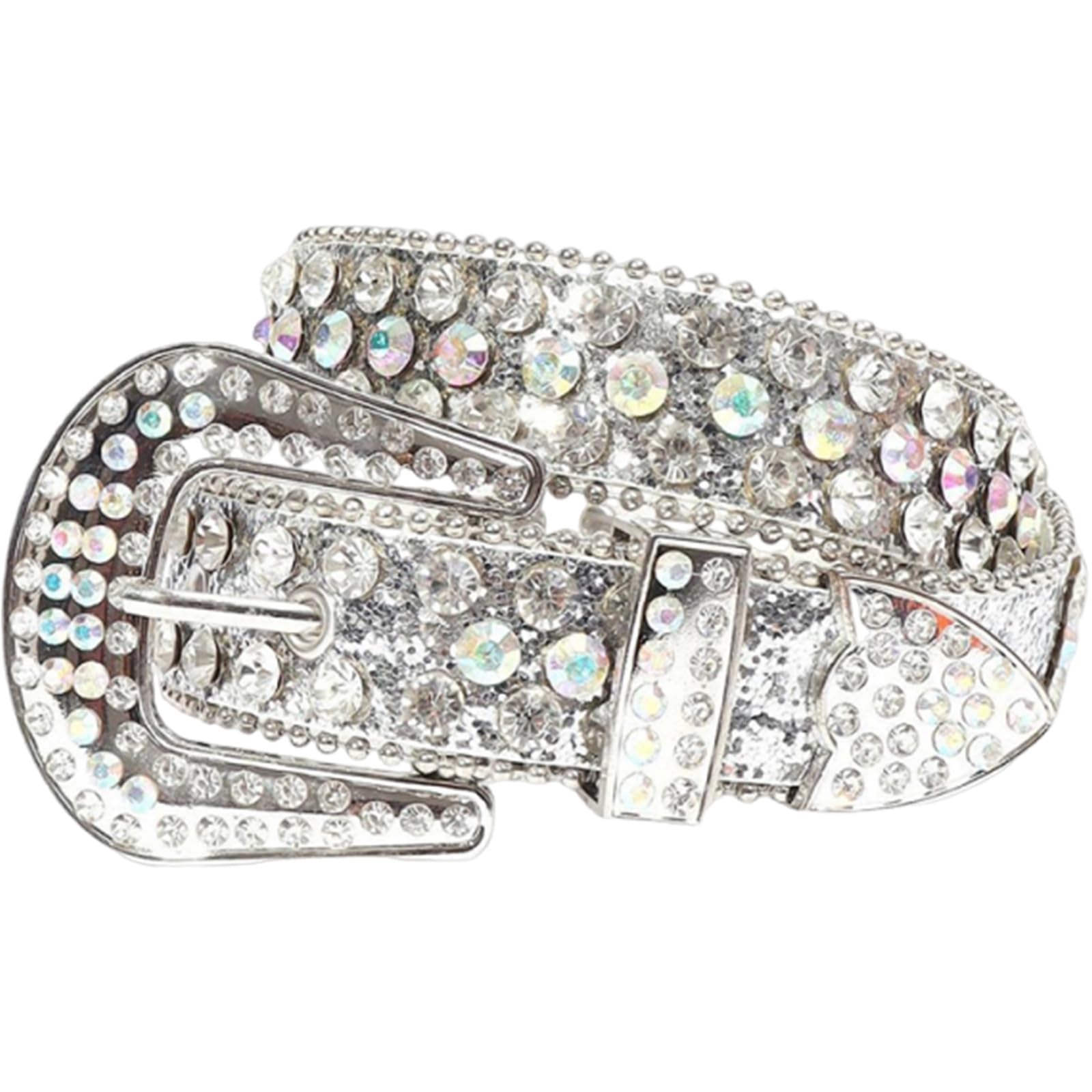 AGUTALITHIC Women's Western Rhinestone Studded Leather Belts Bling Crystal Cowgirl Embossed Waist Strap for Jeans Pants Dress(105cm/41, Silver - Sequin)