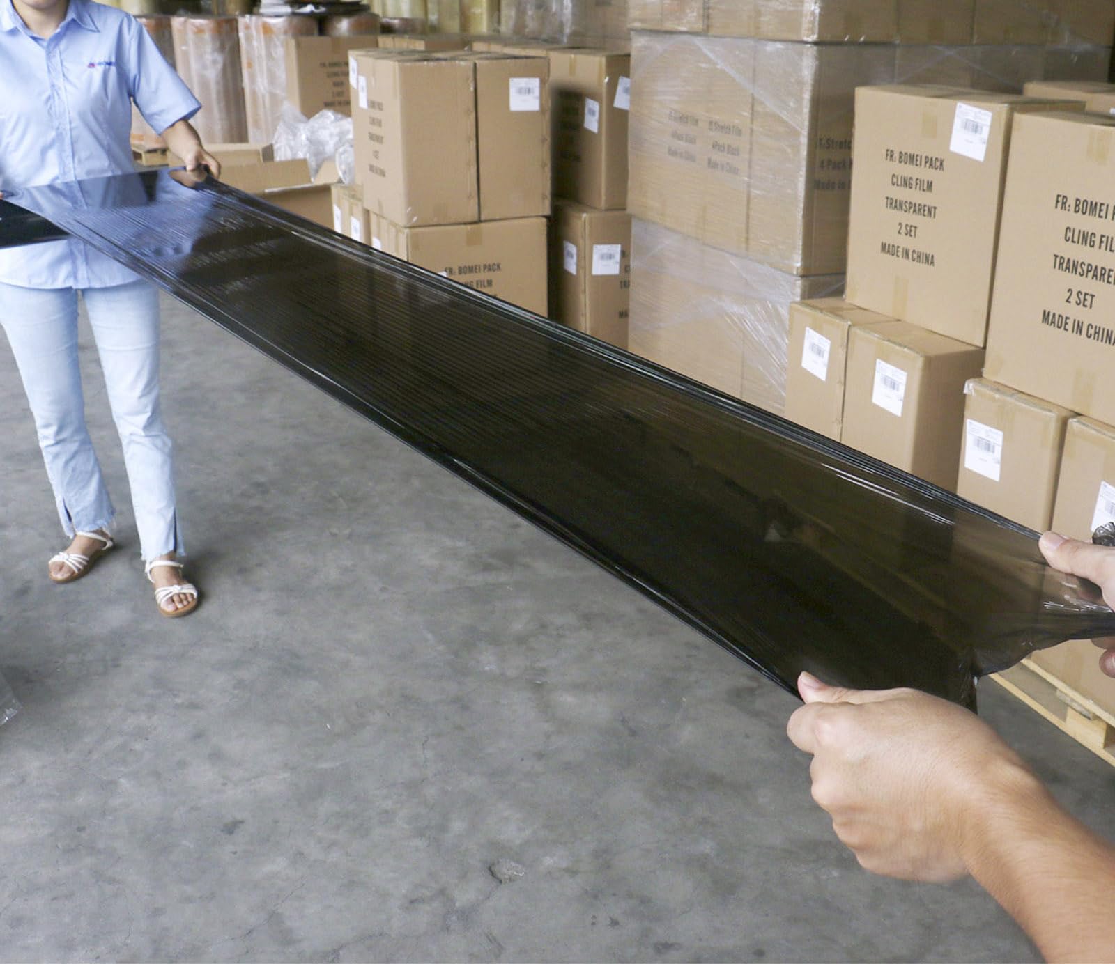 4 Pack Industrial Negro Pallet Stretch Wrap Cling Film 20mic 400mm 260m con plástico rollo handle.Durable Self Adhering embalaje, embalaje, Heavy Duty Shrink Film BOMEI PACK