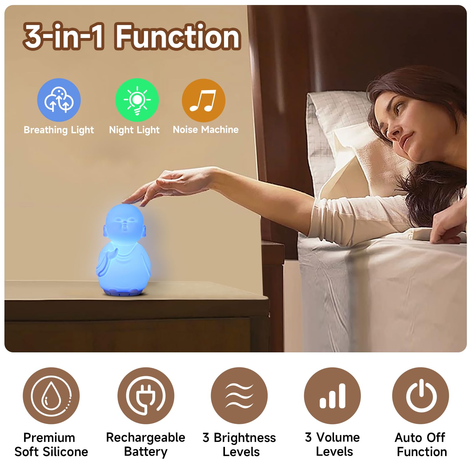 Set di strumenti per la consapevolezza con lampada guidata per la meditazione visiva e 48 carte di affermazione positiva, dispositivo 3 in 1 con luce notturna e macchina per il rumore, regalo per la