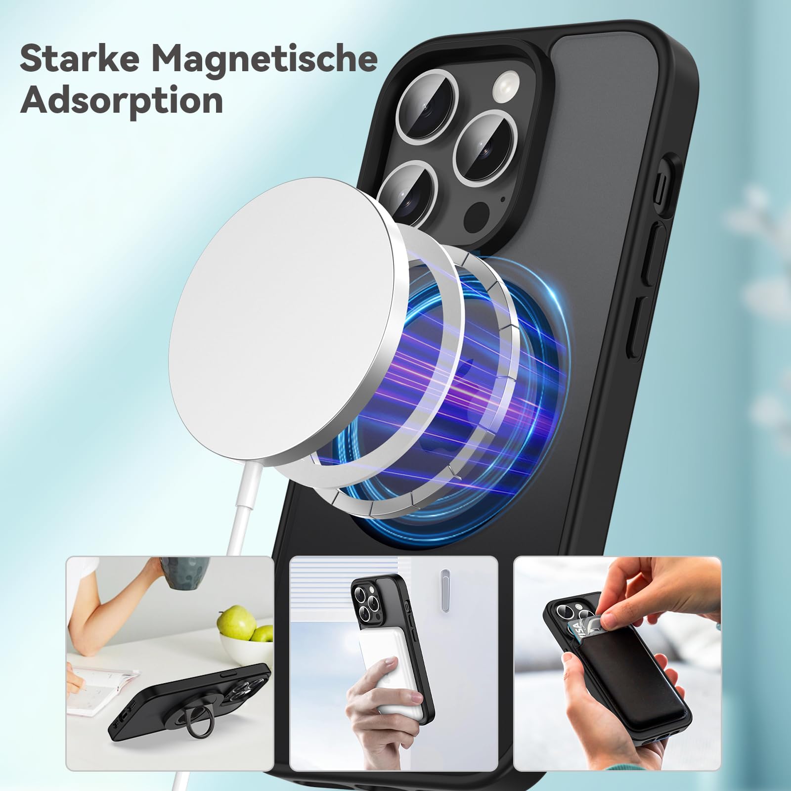 Natiiozie Magnetica Cover per iPhone 14 pro Compatibile con MagSafe Custodia Traslucida Opaca Posteriore, Antiurto Anti-impronta Resistente ai Graffi Protettiva (Nero, iphone 14 pro)