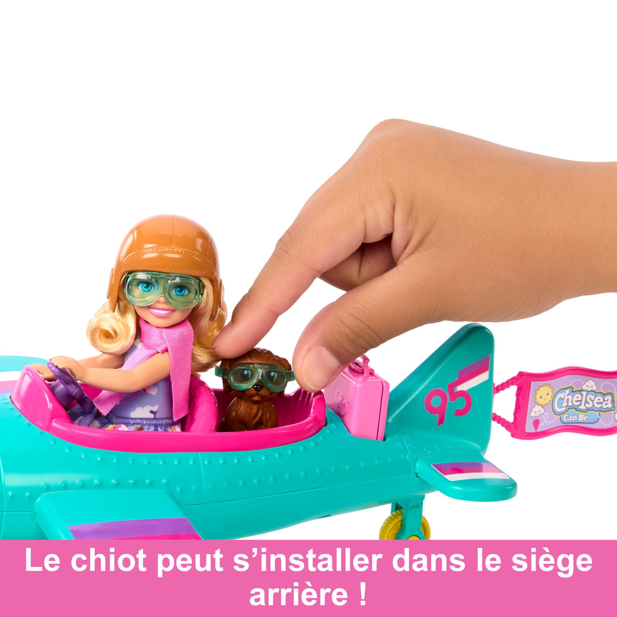 Barbie Coffret Chelsea Peut Être... avec Poupée Pilote Chelsea et 1 Avion 2 Places, 7 Accessoires Dont 1 Chiot Inclus, Thème Voyage, À Collectionner, Jouet Enfant, A Partir De 3 Ans, HTK38