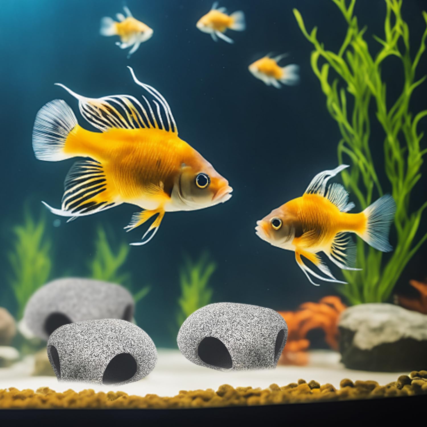 Vikrami lighting 2 Pcs Fish Tank Decorations, 2 Hole Safe Ceramic Aquarium Cave Rocks - Image 3