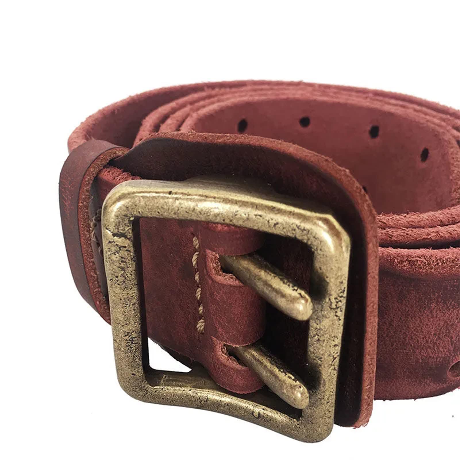 Cintura, resistente stile retrò in vera pelle spessa 4,5 mm con fibbia a doppio ardiglione in rame puro, larghezza 38 mm