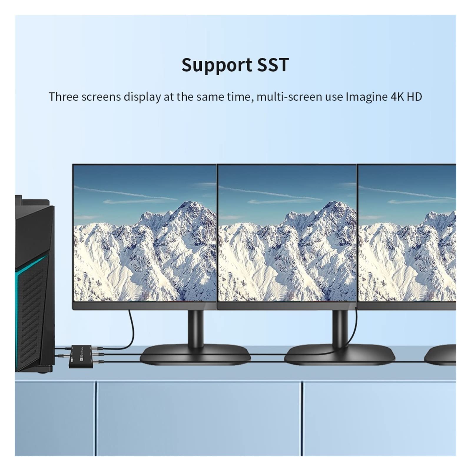 VChics Commutatore Hdmi, Splitter 1 in 3 out 8K@30Hz 4K@144Hz DP 1.4 Triple Splitter MST SST Hub Adattatore 1 * 3 Porta for 3 Ultra HD Display Port Trasmissione Stabile del Segnale Ad Alta Risoluzio