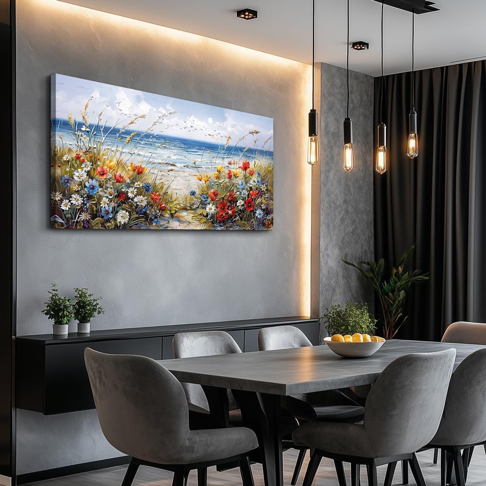 MHARTK66 Large Canvas Wall Art Flowers Farmhouse Bedroom Wall Painting Wall Decor For Living Room Office Blue Watercolor Print Nature Artwork For Walls Ocean Poster Modern Home Decorations 24x48 - Image 5