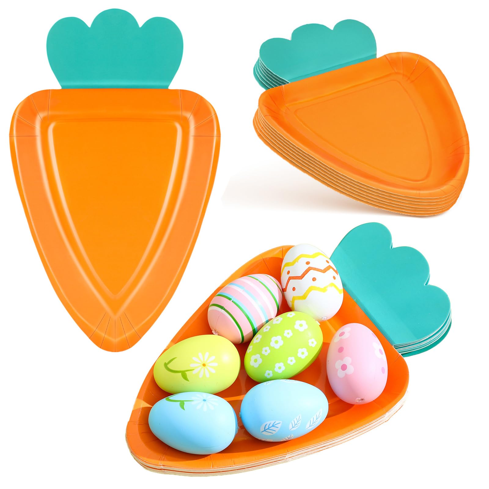 24pcs Easter Paper Plates, 9in Carrot Shape Disposable Plates Festival Party Supplies Dessert Plates Easter Orange Dinnerware Tableware Set for Spring Birthday Supplies Home Dining Table Decor