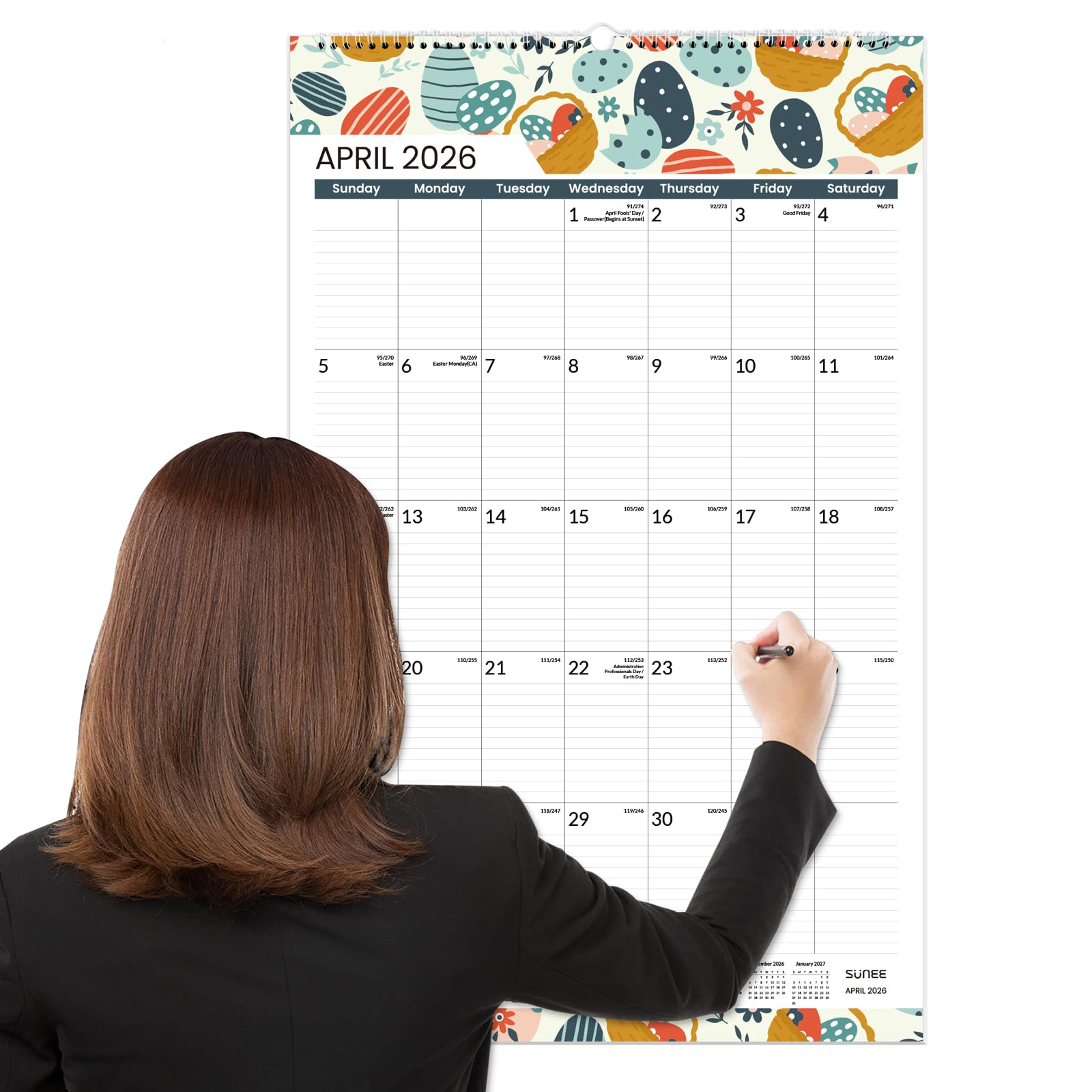 Photo 1 of SUNEE 2026 Wall Calendar Extra Large 17"x27", 21 Month Calendar (Ends December 2027), Vertical Large Monthly Calendar 2026-2027 for Wall, Seasons Color