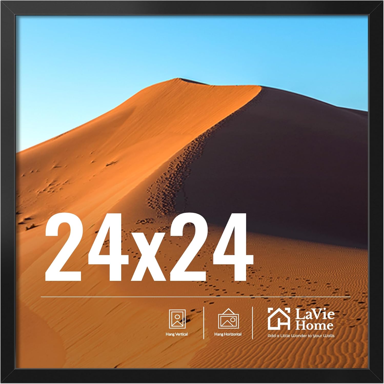 LaVie Home 24x24 Picture Frame for Wall Display, 24x24 Square Picture Frame with HD Plexiglas, 24 x 24 Poster Frame 1 Pack, Display Frame for Vertical or Horizontal, Black Classic Collection 24x24 Black
