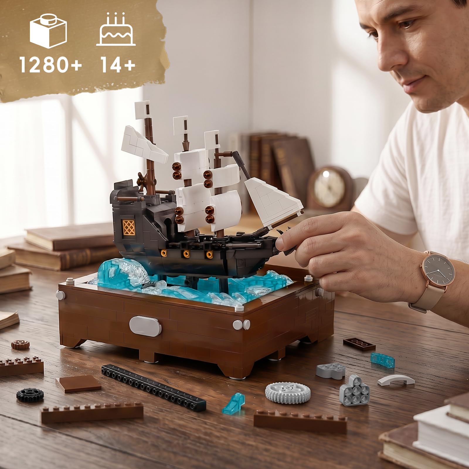 Mould King 10243 Piratenschiff-Bausatz, dynamisches Spielzeug, 1280 Teile | Bausatz ab 14 Jahren, Sammlermodell für Erwachsene