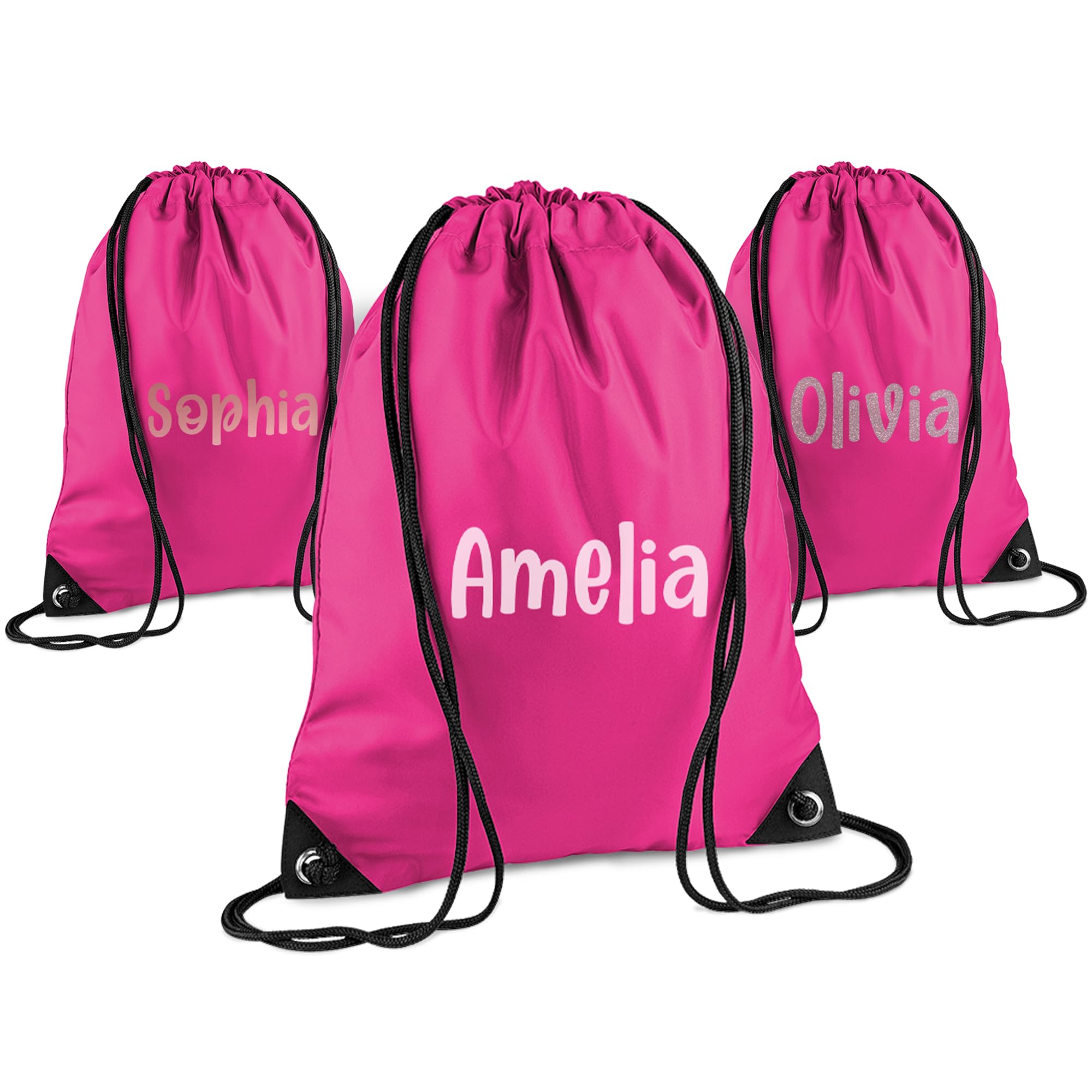 Print Maniacs Personalised Drawstring Bag for Kids Back to School PE Bag, Swim Bag with Name Ideal for Boys, Girls, Toddlers,and Primary School Students Perfect School Bag Fuchsia