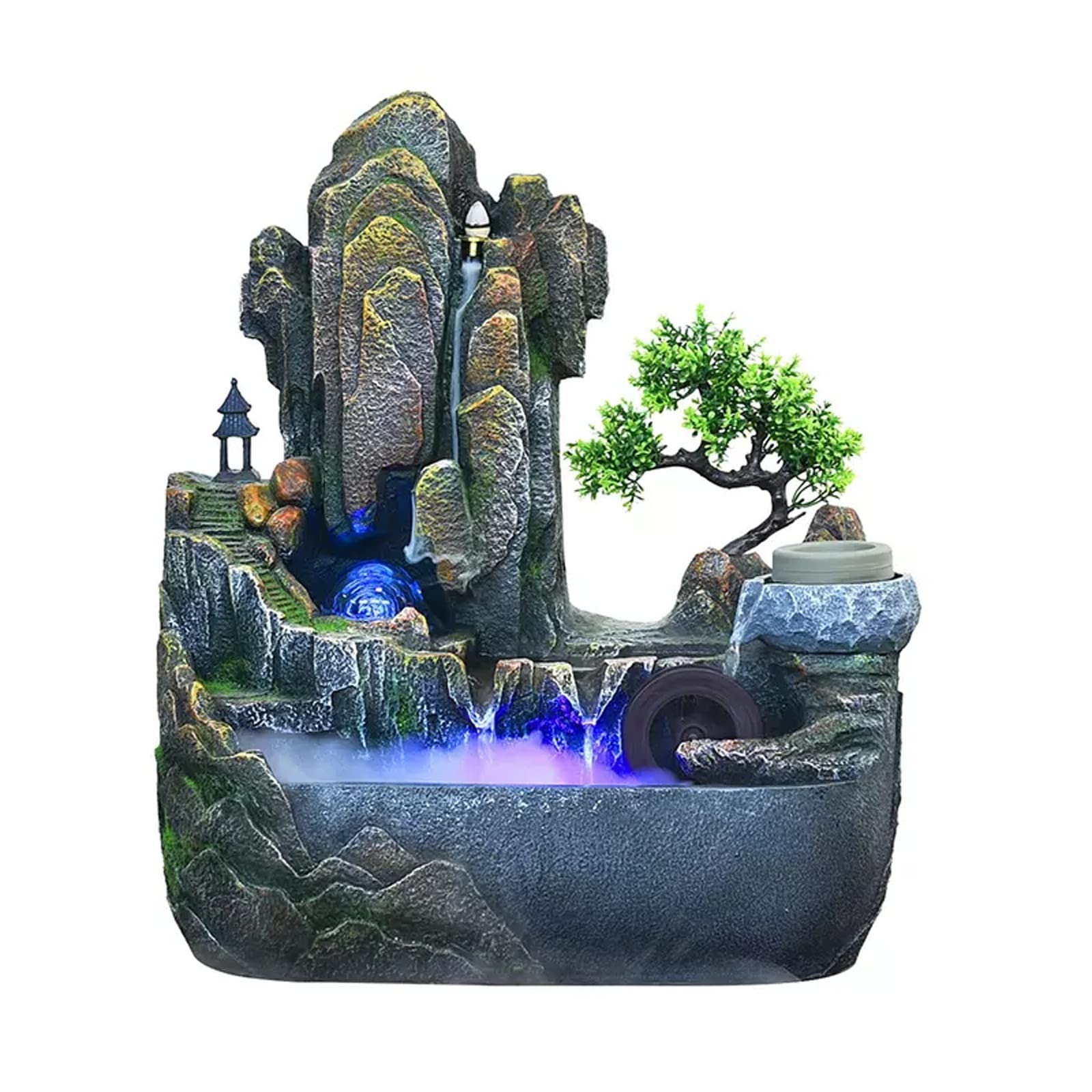 indoor Waterfall Tabletop Water Fountain with Cascading Rock Waterfall and Rockery Stream Zen Meditation Indoor Feature with Automatic Pump for Home Office Bedroom Desk Decoration