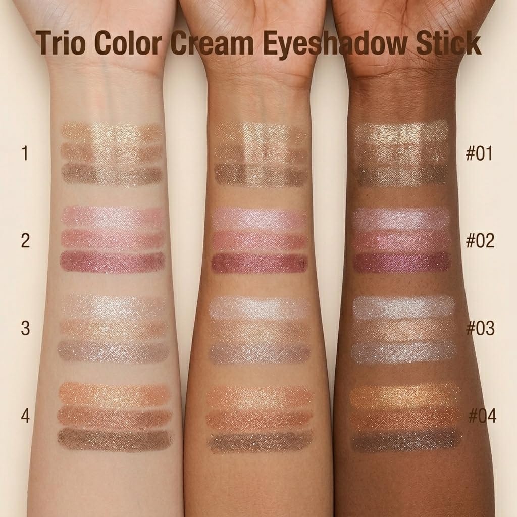 Gradient Eyeshadow Stick, 3-Color Shimmer Cream Eye Shadow Pen, Easy Blend Waterproof Long Lasting Eye Makeup Stick, Beginner Friendly Quick Eye Look (#04 Amber Sunset) image 5