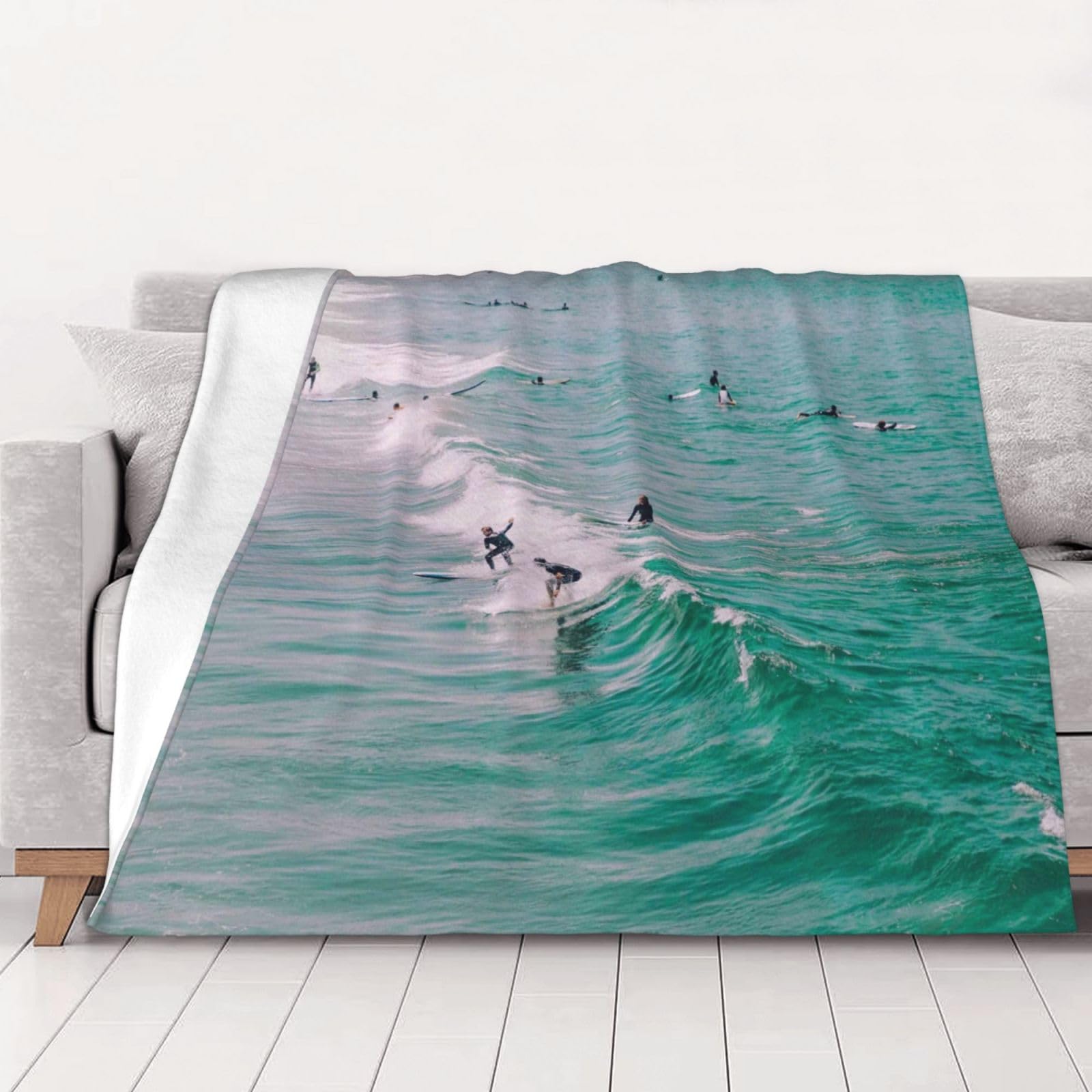 Couverture en flanelle Beach Surf pour cocooning sur canapé 150x125