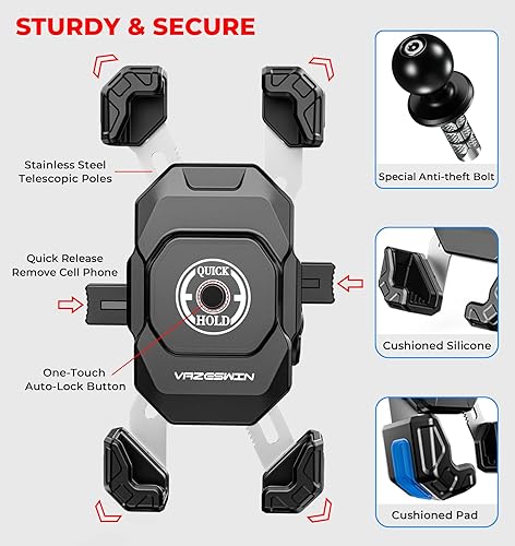Miniatura 5 de Soporte de teléfono para horquilla de motocicleta con amortiguador de vibraciones, soporte para teléfono celular de motocicleta con brazo corto