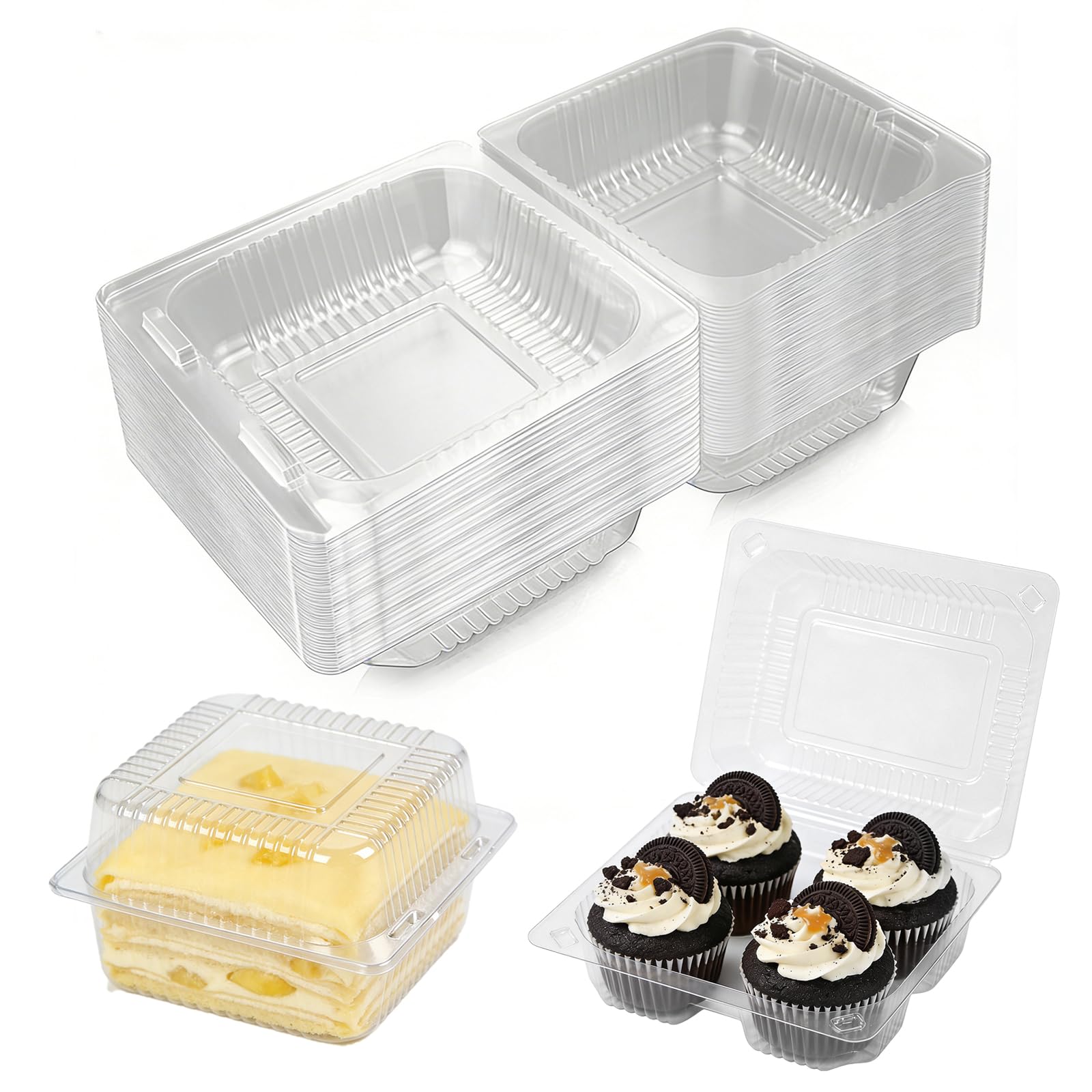 SMYJDMM Cake Boxes, 120Pcs Cake Slice Boxes Individual, Slice Container for Cakes Muffin Cheese Dessert Sandwich Hamburger Salad Home Baking Party Shop (Square)