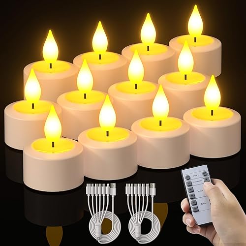 PChero Paquete de 12 velas recargables sin llama con temporizador remoto, velas de té que funcionan con pilas, velas LED parpadeantes para el hogar,