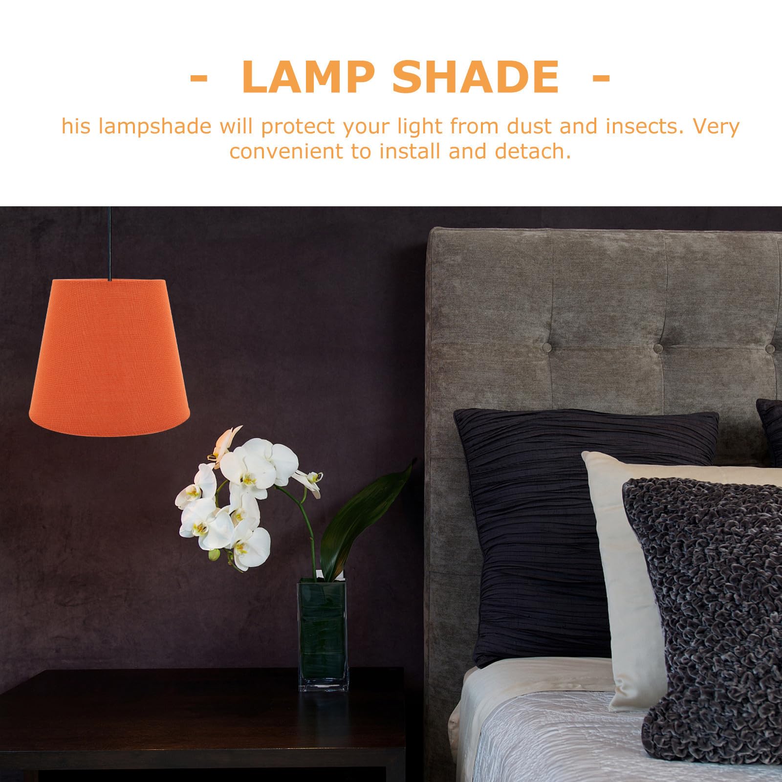 Pantalla naranja de tela y hierro con casquillo E14, pantalla de lámpara de mesa multifuncional para sala de estar personal e iluminación de escritorio