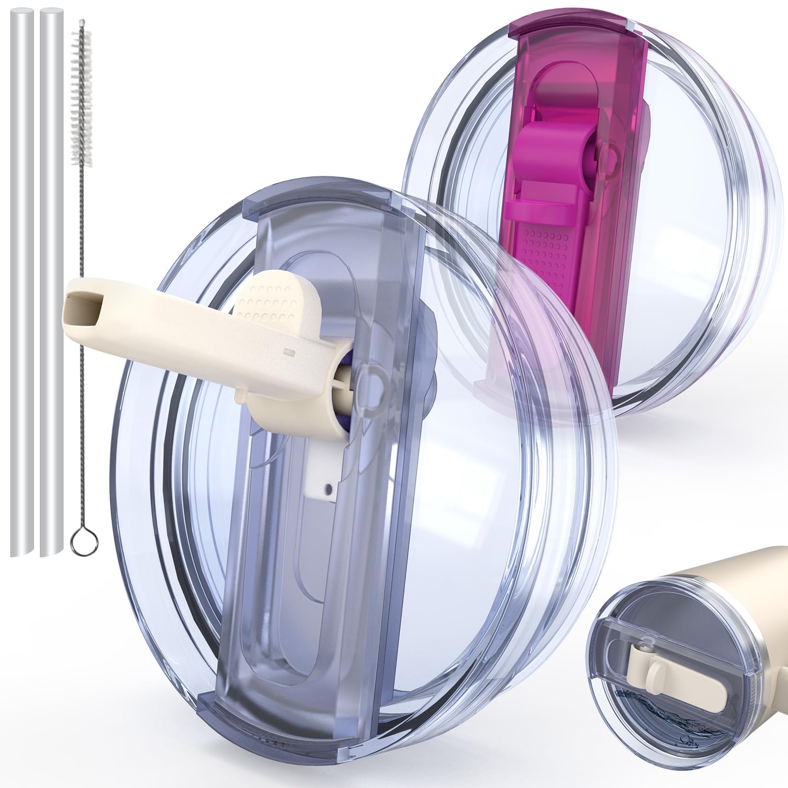 2 PCS Spill Proof Tumblers Flip Straw Lid for Stanley Cup 30oz, Replacement Leak Proof Tumbler Lid Fit for Quencher, Reusable Tumbler Cover 30oz