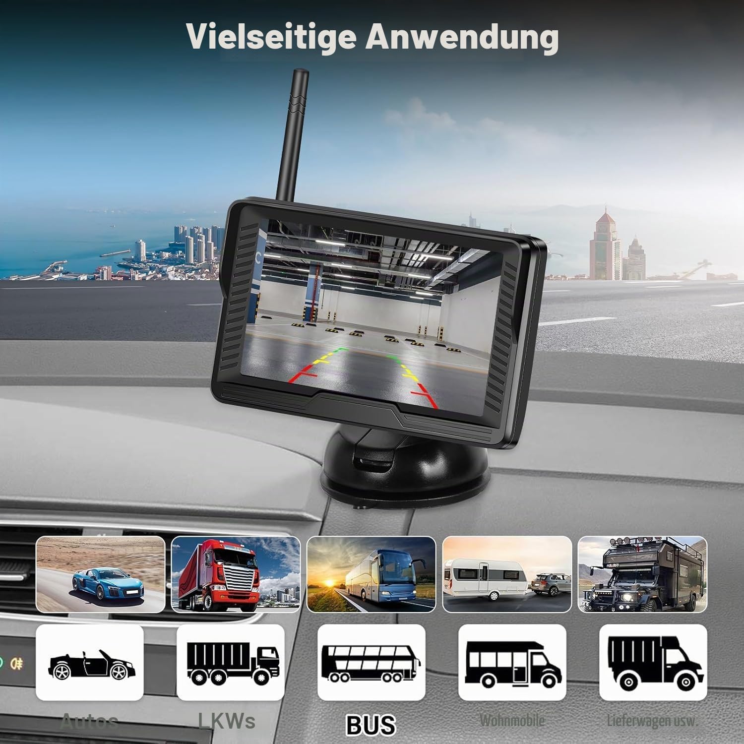 Wireless Digitales drahtloses Rückfahrkamera Kit mit 4,3" IPS-Bildschirm Nachtsicht IP69 wasserdichte Rückfahrkamera mit Weitwinkel für Vans, Trucks, Camping Cars, RVs