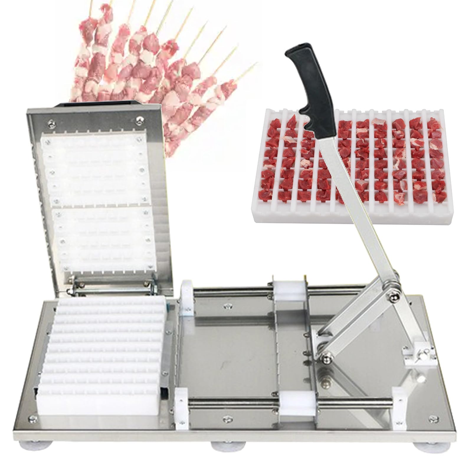 Máquina para hacer brochetas y pinchos de carne de acero inoxidable con 2 cajas de molde para barbacoa, cocina, pícnics - Herramienta de pincho sin esfuerzo