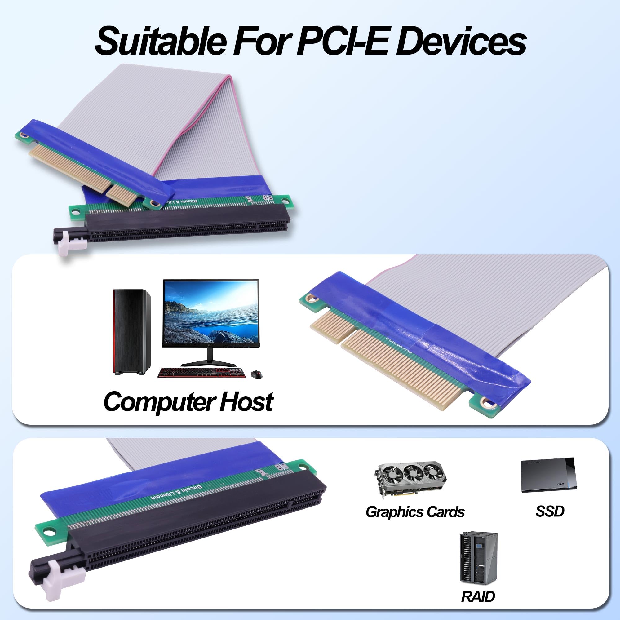 PCI-E 8X a 16X Slot Riser Card Adattatore PCI Express 8x a 16x Riser Card Converter Extension Cable Extender per schede grafiche SSD RAID -19 cm