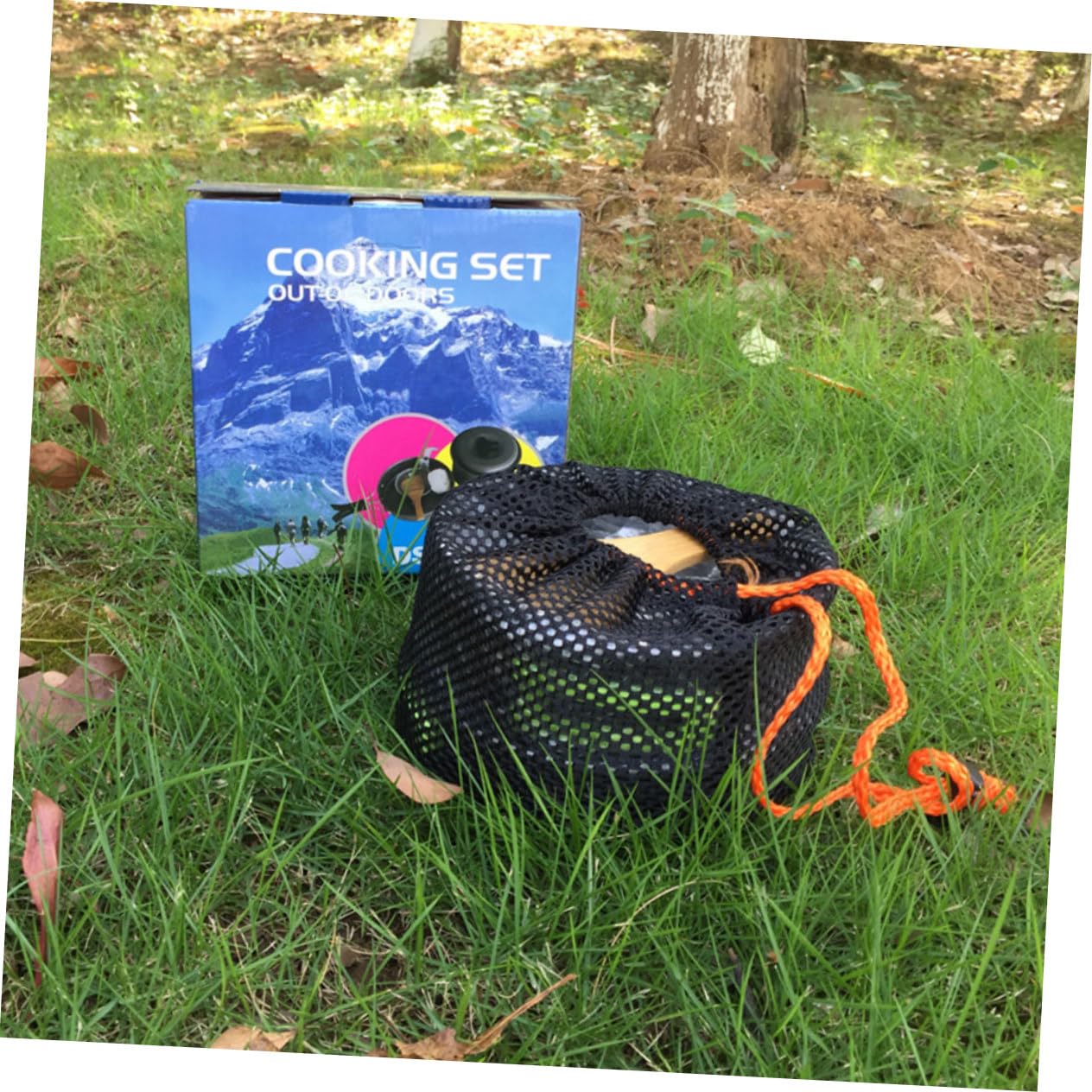 KICHOUSE 1Set Portable Camping Cookware for People Durable Outdoor Cooking Equipment Lightweight BBQ Accessories for Picnics and Hiking Stylish Black Design