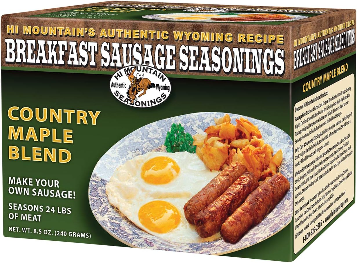 Hi Mountain Breakfast Sausage Seasoning Mix | COUNTRY MAPLE | Make Homemade Sausage with Pork, Venison, Deer, Elk & Wild Game | Makes up to 24 lbs